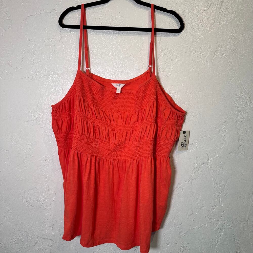 NWT Terra & Sky Size 4X Orange Smocked Tank Top Coastal Summer Boho